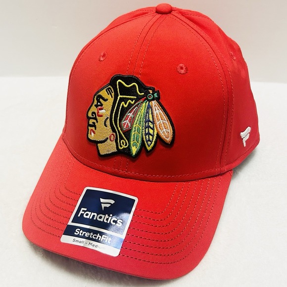 Fanatics Other - Fanatics Chicago Blackhawks Flat Logo Stretch Flex Fit Hat Cap S/M Red‎ NHL